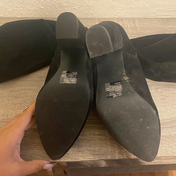 Wide Calf Black Suede Over the Knee Boots - Picture 5 of 9